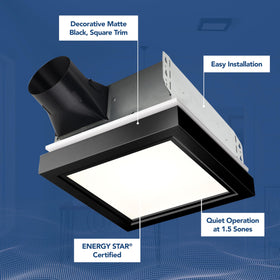 Broan-NuTone matte black trim exhaust fan adds modern style to any bathroom.