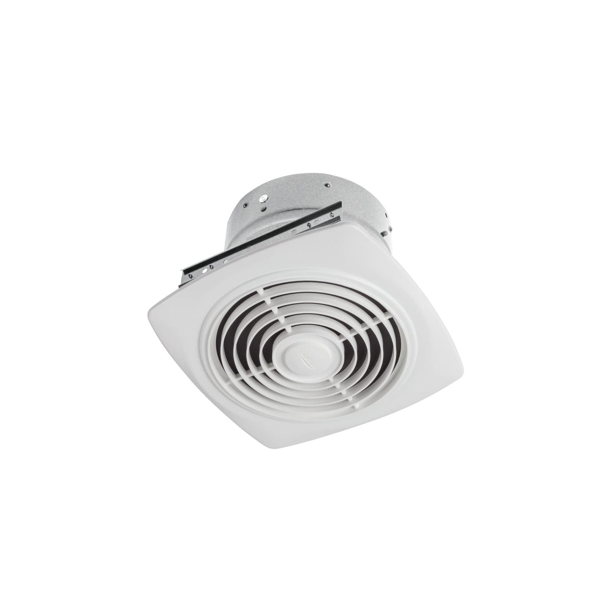 Broan-NuTone 505 exhaust fan installed between ceiling joists for flexible placement.