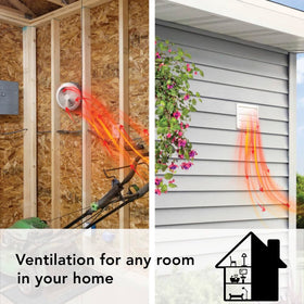 Broan-NuTone 512M measures 8 by 8 by 5 inches for wall-fit flexibility.