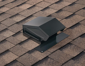 Broan-NuTone 636 roof cap installed on pitched roof provides backdraft protection.
