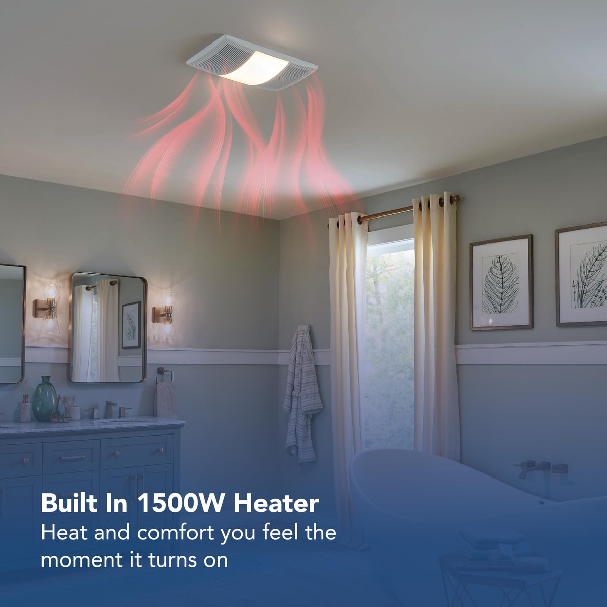 Broan-NuTone BHFLED110 exhaust at 110 CFM reducing humidity efficiently.