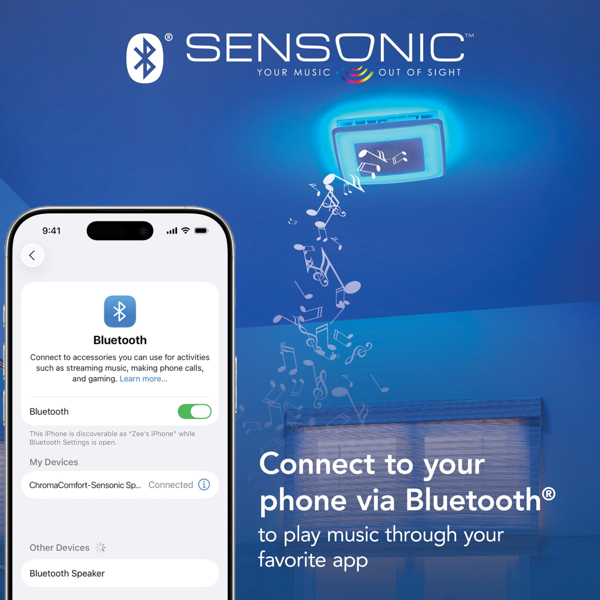 Mobile app control to adjust lighting and fan performance on iPhone or Android.