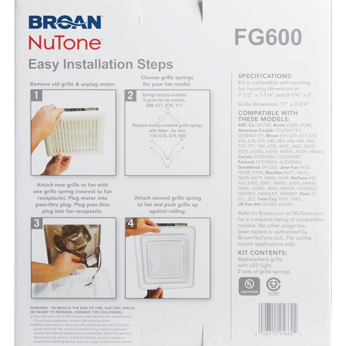 Broan-NuTone FG600 grille emits soft LED lighting to brighten bathrooms
