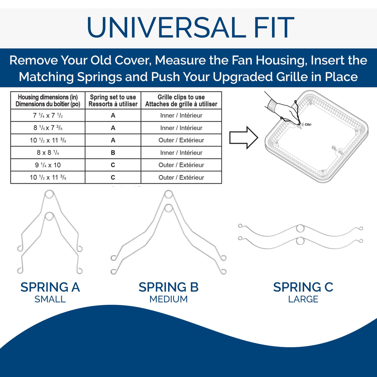 Broan-NuTone FG701S universal fit covering multiple housing sizes
