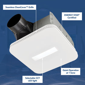 Broan-NuTone selectable CCT lighting with four temperature options for mood control.
