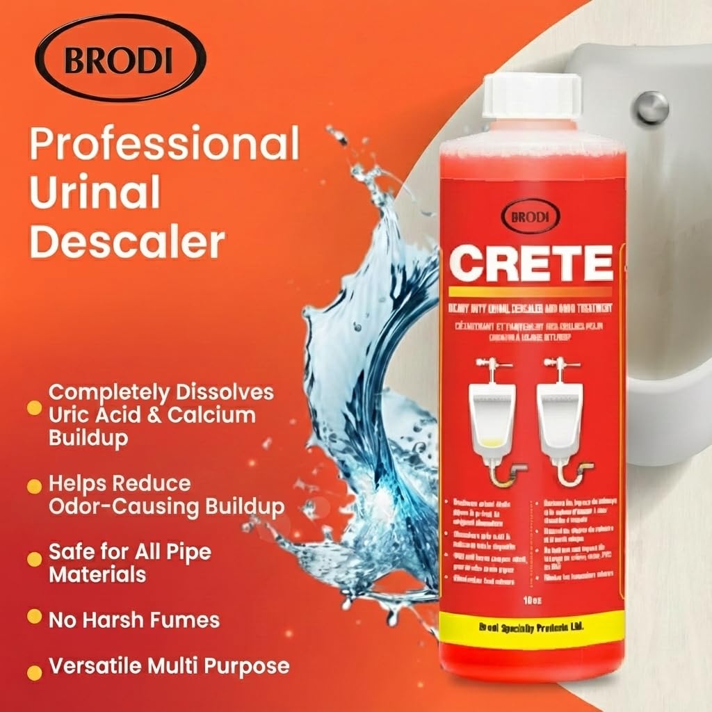 Brodi Crete bottle label close-up highlights a safe, non-fuming formula for facilities.