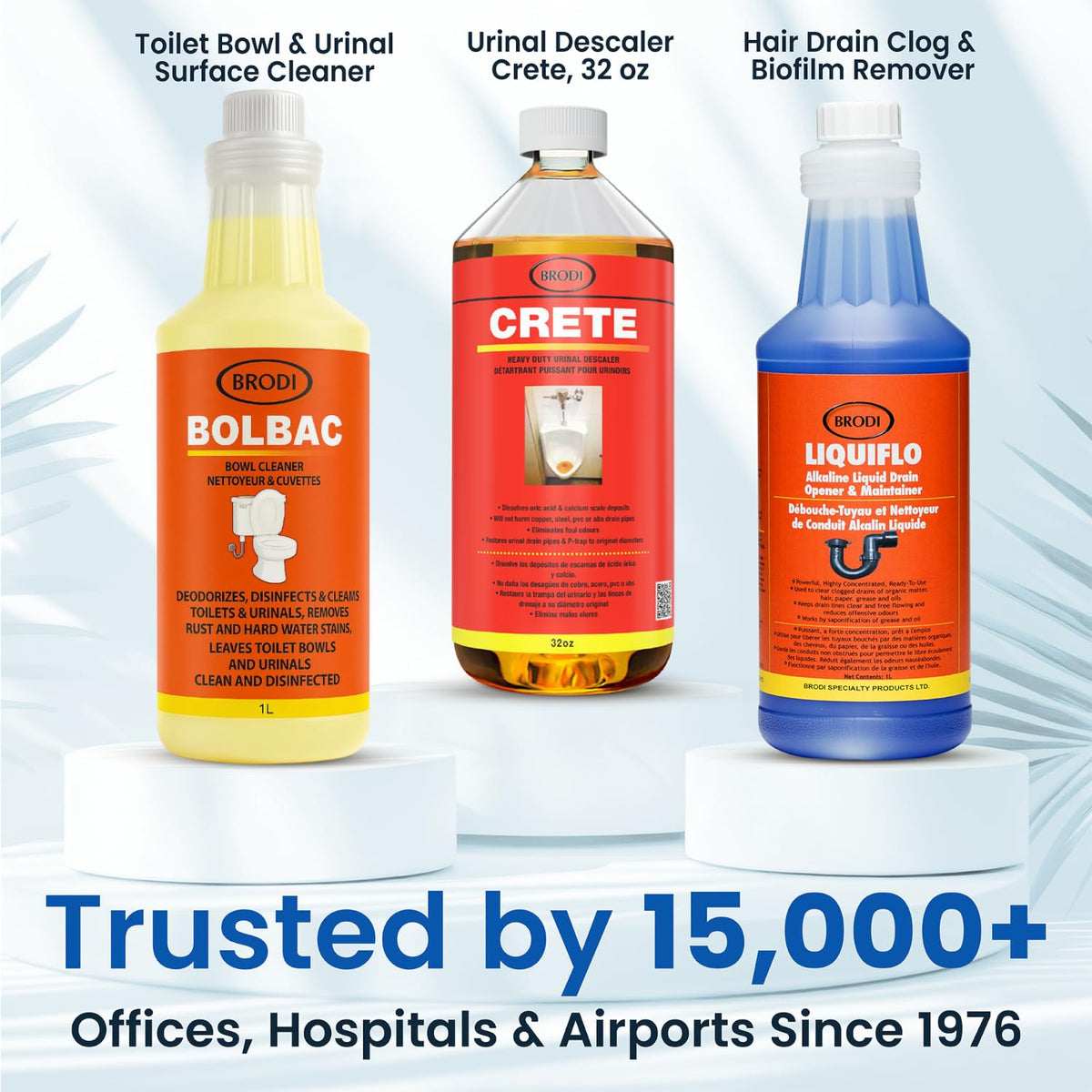 Brodi Crete action delivering descaling and deodorizing in one step.