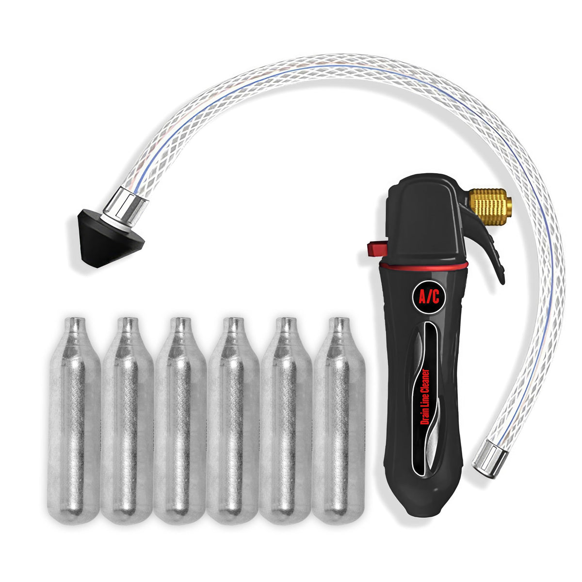 BRODYS Drain Device gun pack shown for easy condensate line cleaning.