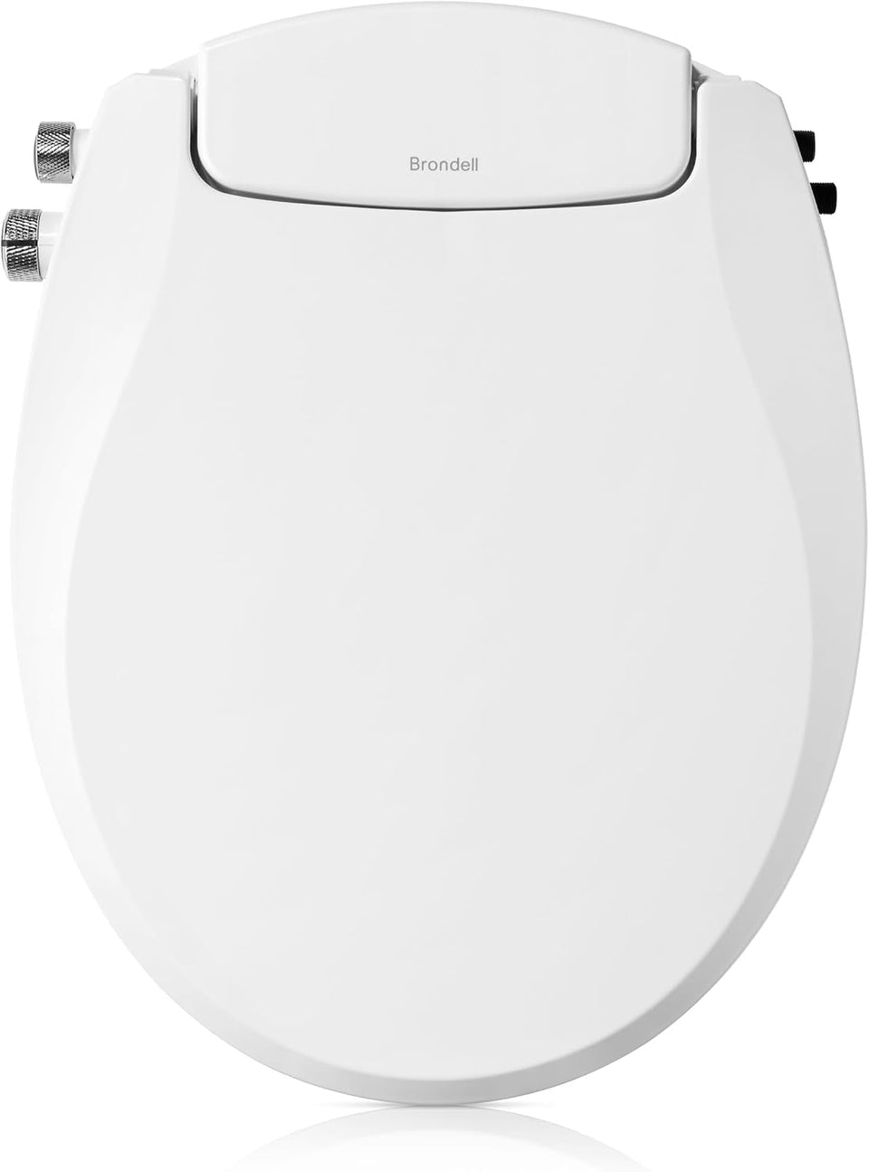 Brondell Ecoseat 101 bidet seat close-up shows dual nozzles for rear and front cleansing.