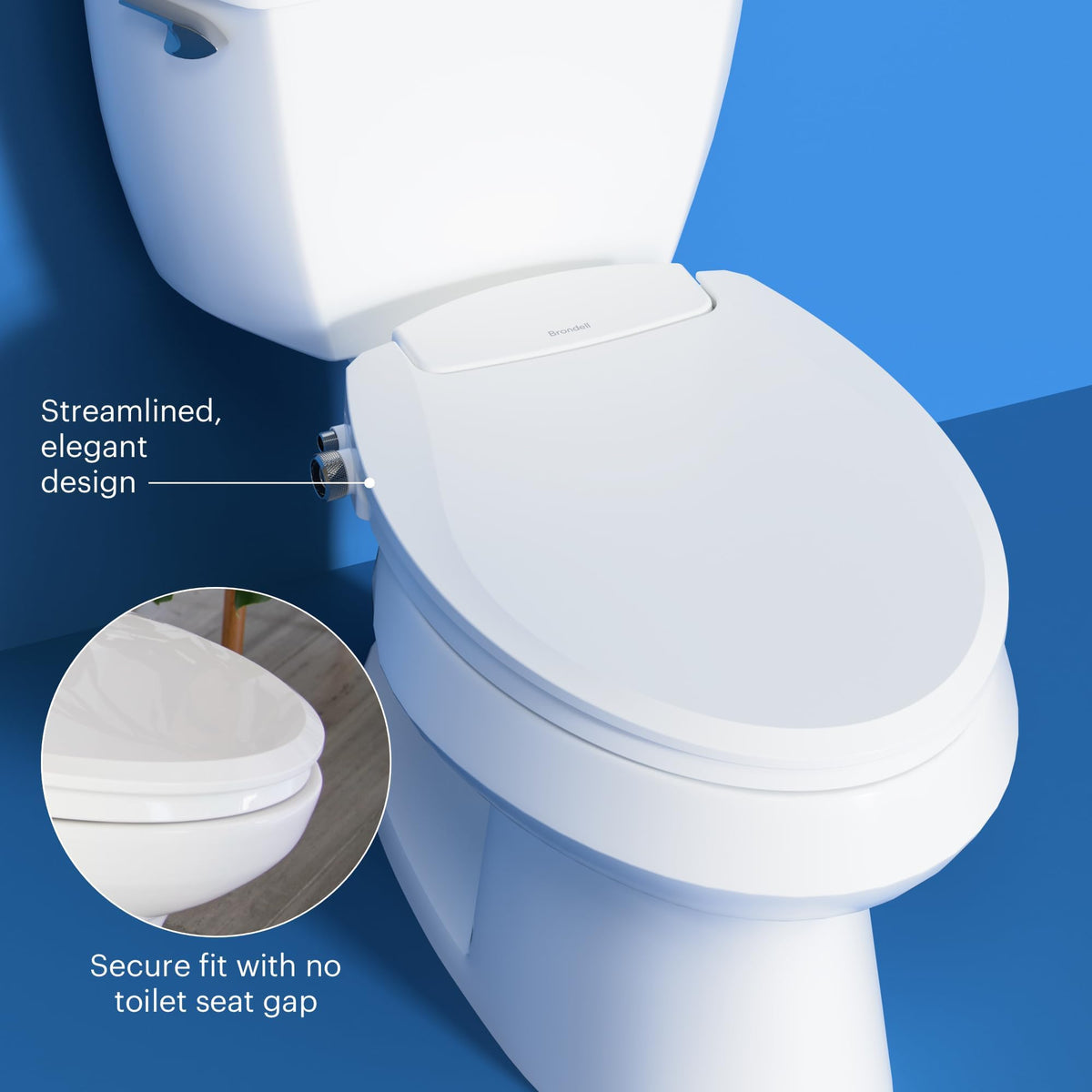 Brondell Ecoseat 101 installation diagram for round toilets highlights tool-free setup.