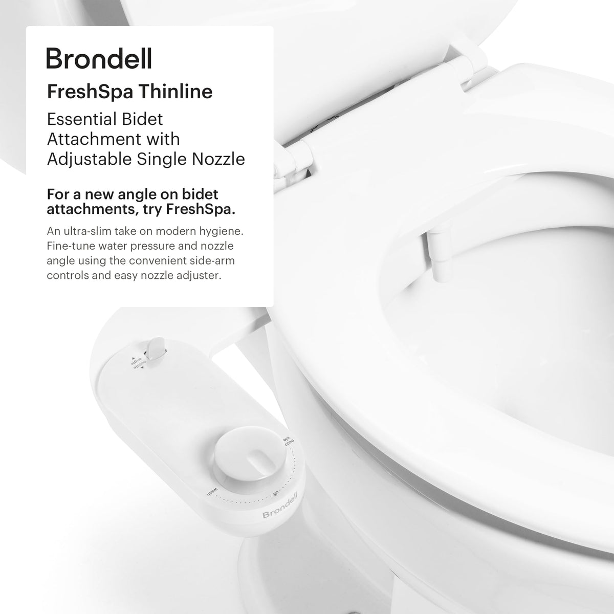 Brondell Fresh Spa FSA-15 retractable nozzle in action for hygienic use.