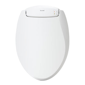 Brondell LumaWarm seat installed on a standard toilet for year-round comfort.