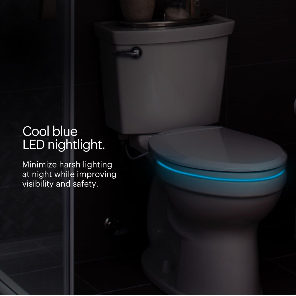 Brondell LumaWarm soft-close hinge reduces noise.