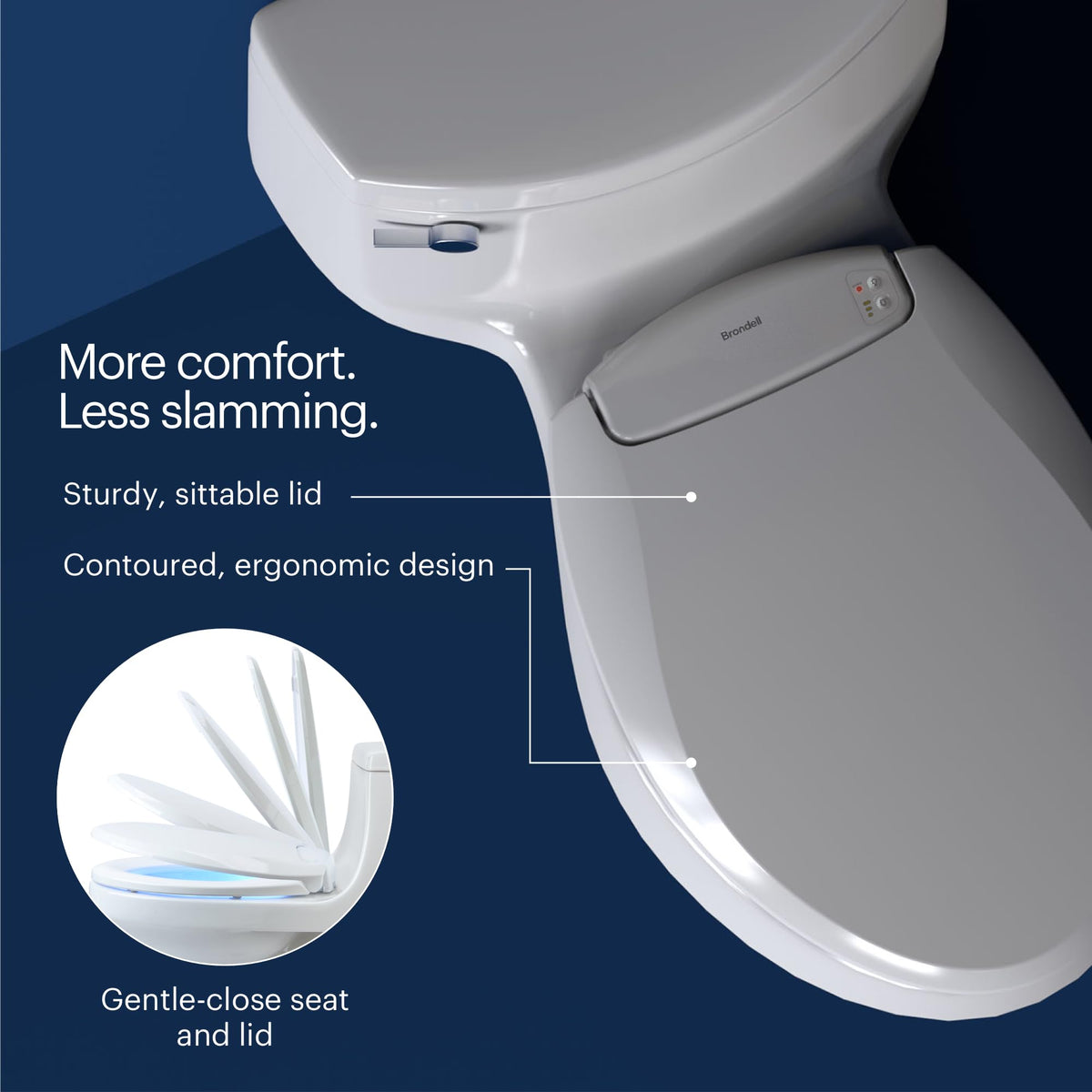 Brondell LumaWarm white finish complements modern bathrooms.