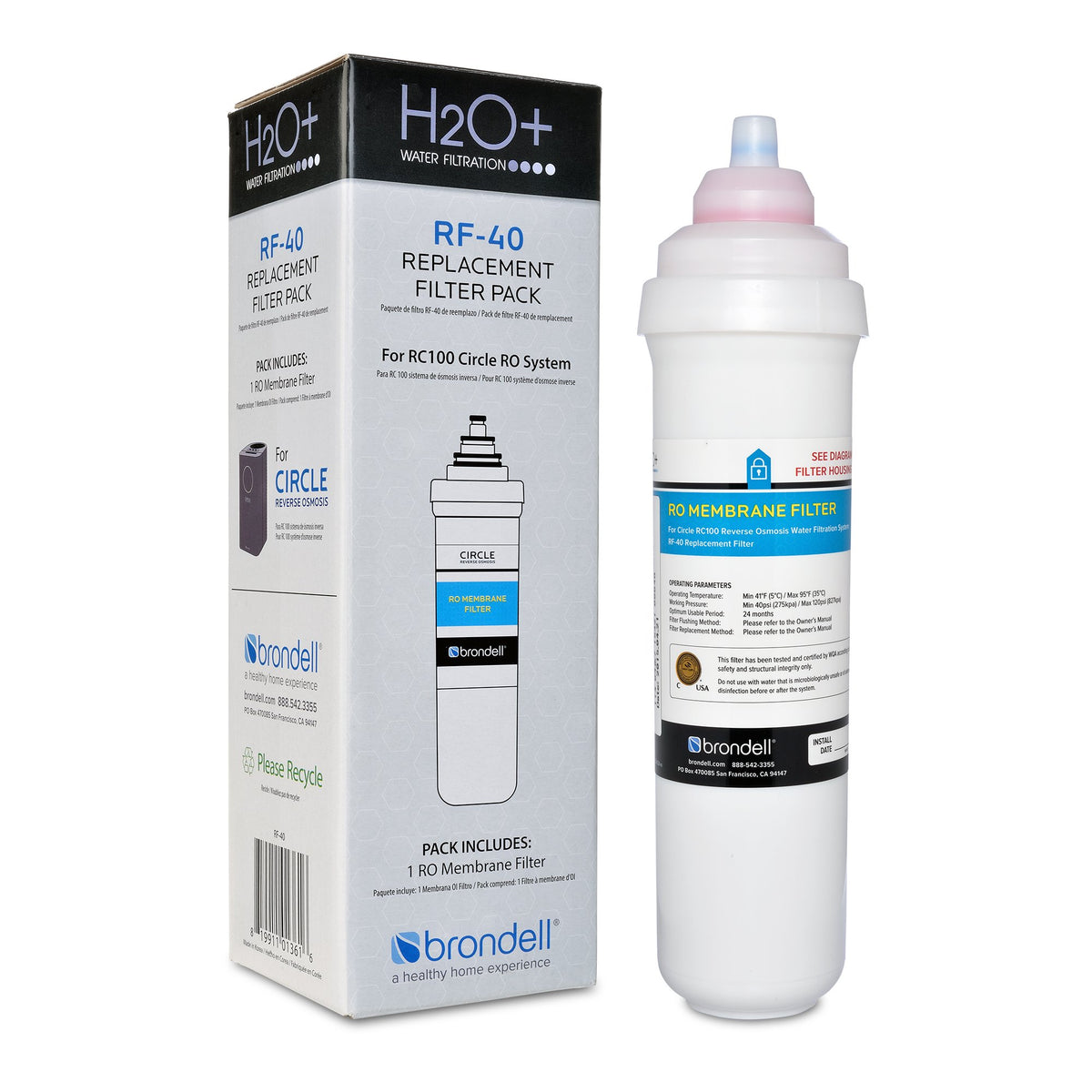 Brondell RF-40 membrane filter for Circle under-sink system improves water quality.