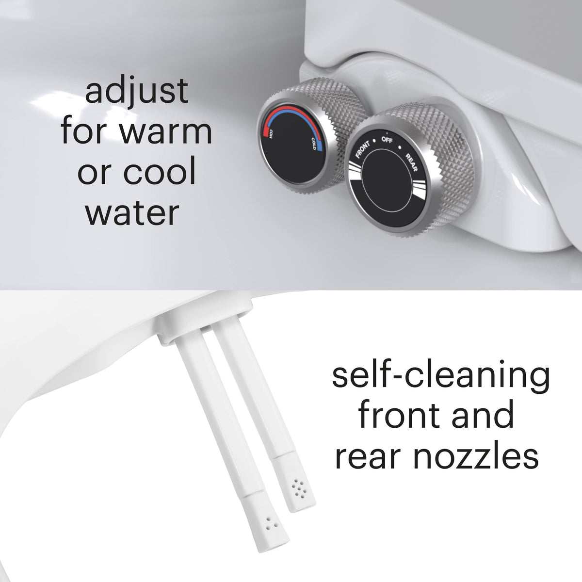 Brondell Swash EcoSeat 102 adjustable water pressure via chrome dial.