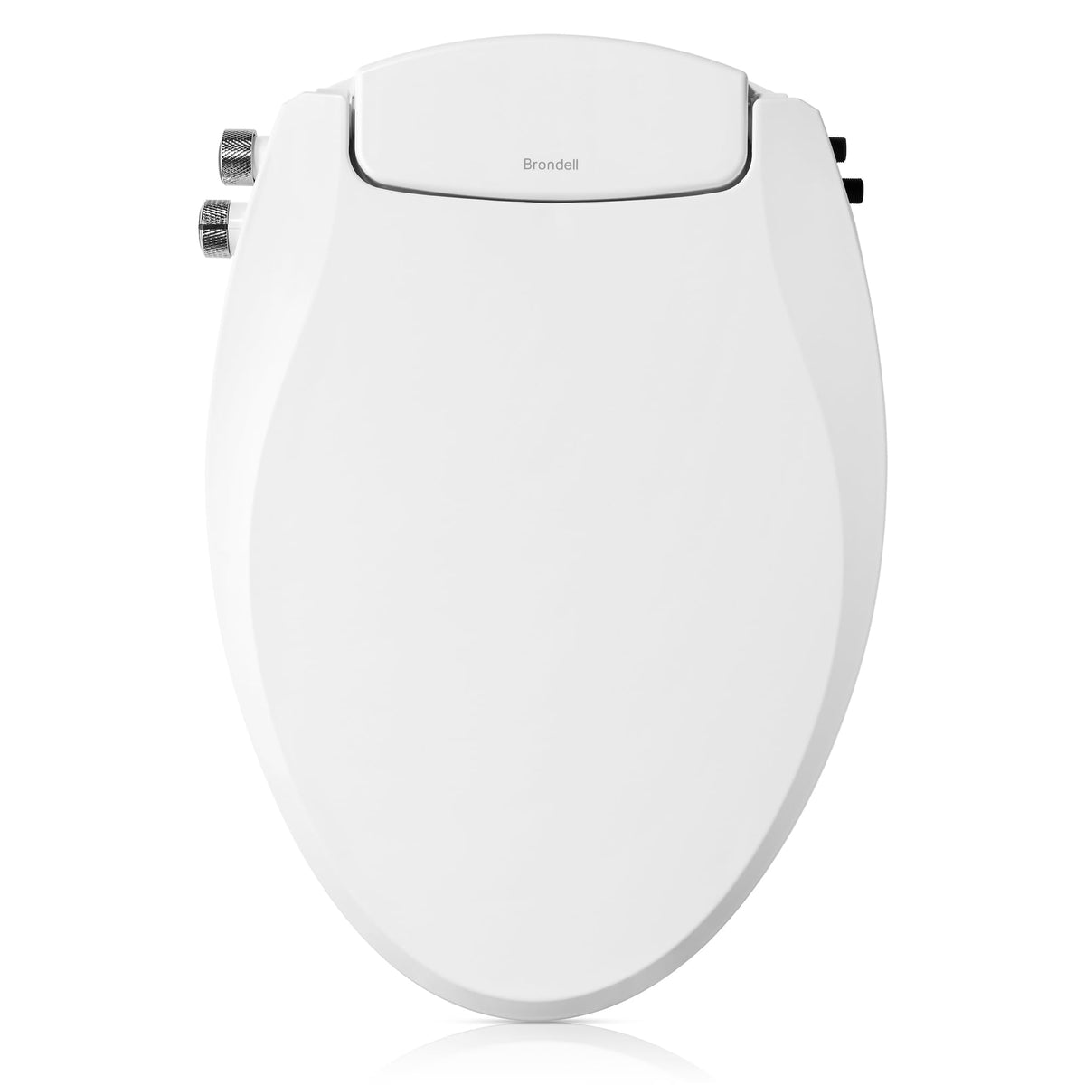 Brondell Swash EcoSeat 102 on elongated toilet offers a hygienic freshwater wash.