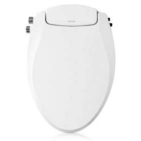 Brondell Swash EcoSeat 102 on elongated toilet offers a hygienic freshwater wash.