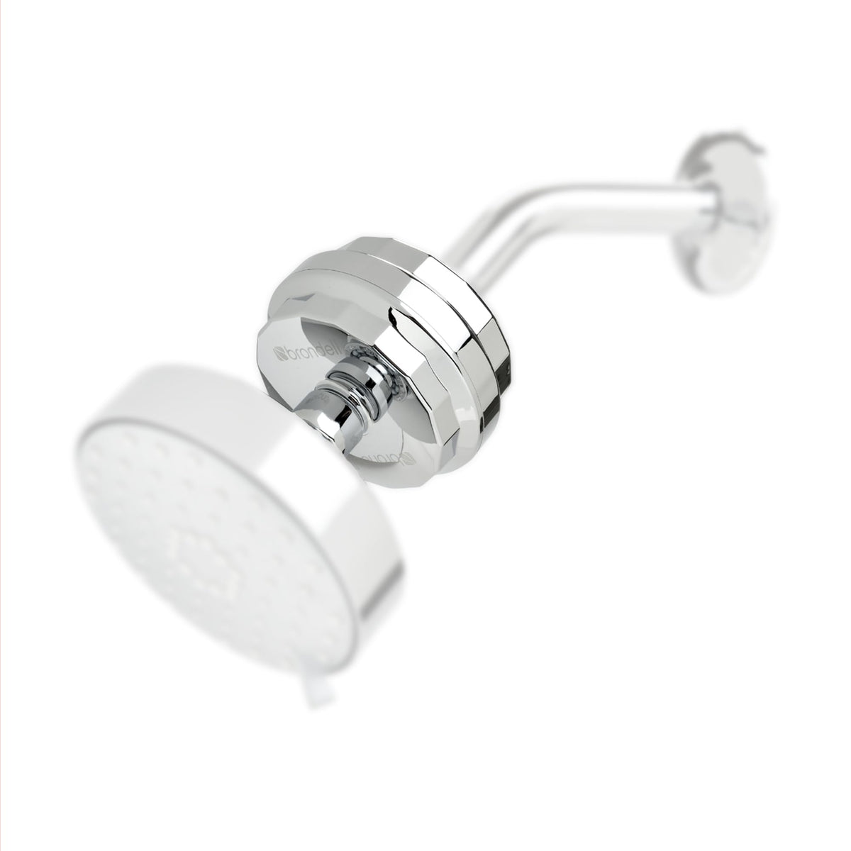 Brondell VivaSpring compact shower filter in polished chrome for improved water quality.