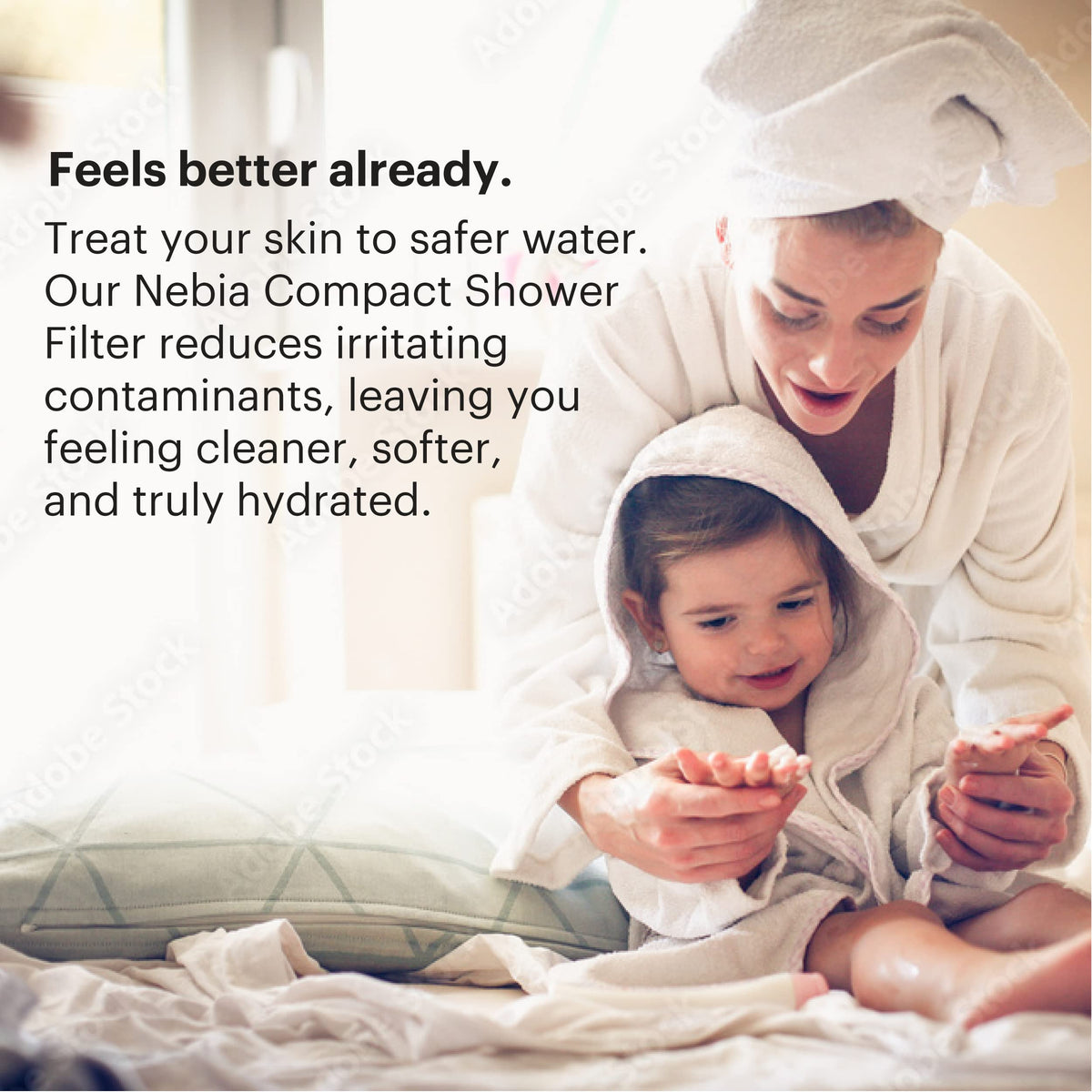 Lifestyle shot suggesting healthier-looking skin and hair after filtering.