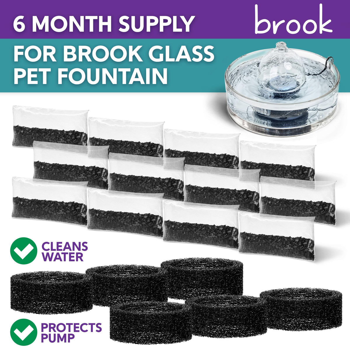 Brook PLA mesh packets optimize water flow around carbon for better hydration.