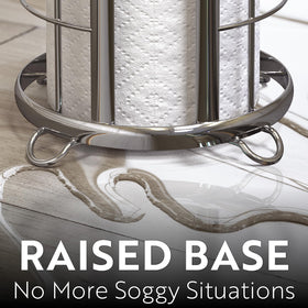 Brookstone chrome toilet paper holder open-top design for quick replacement.