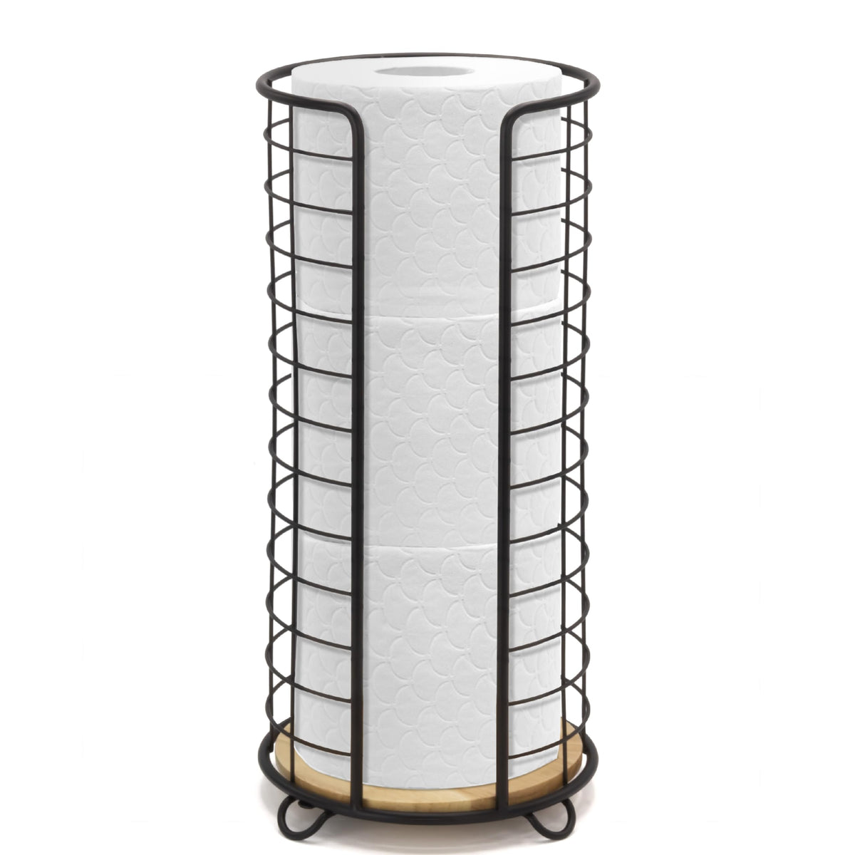 Brookstone open top design for easy, one-handed roll replacement.