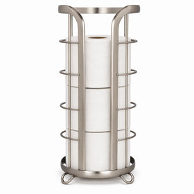 Brookstone toilet paper holder stand with mega-roll capacity and elevated base.