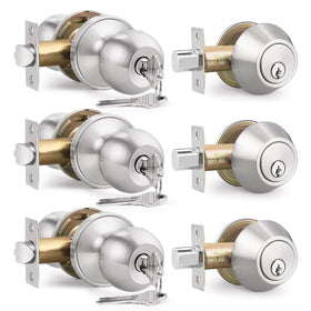 Brotima 3-pack keyed entry knob and deadbolt satin nickel front view for secure entry.