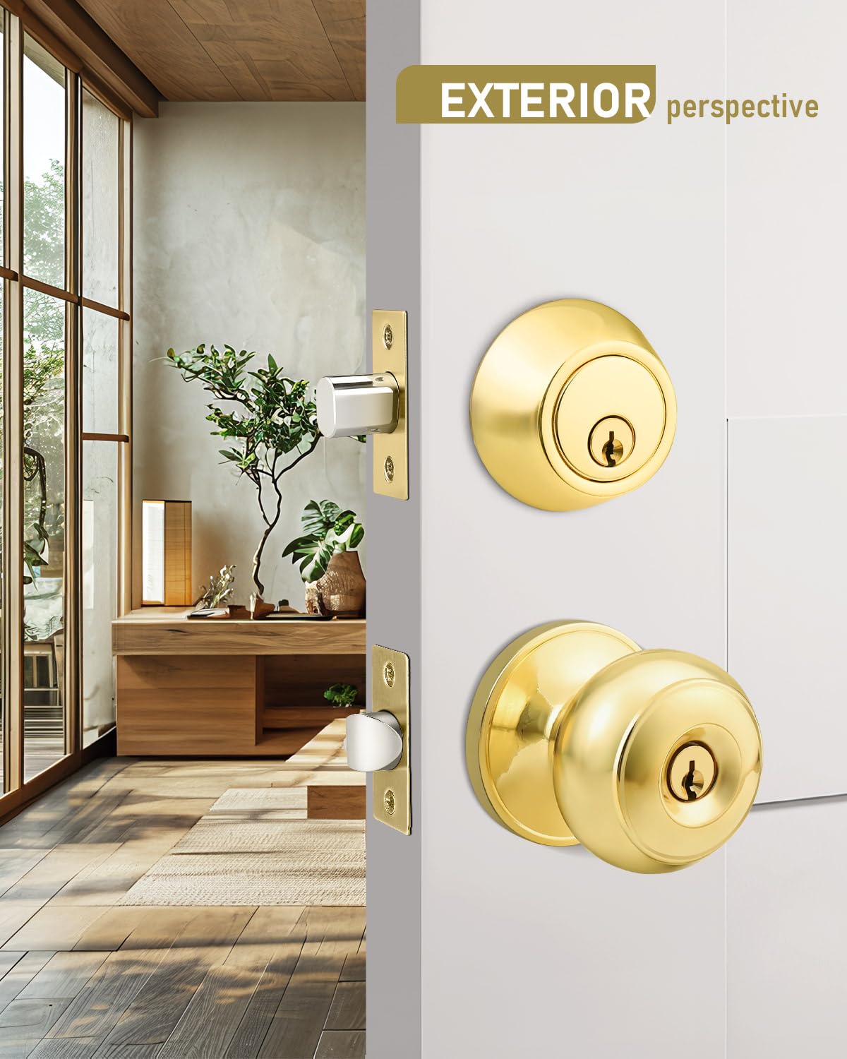 Brotima electroplated gold finish resists scratches while enhancing door aesthetics.