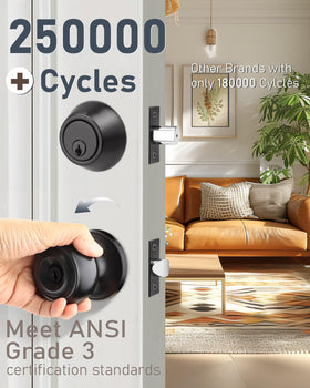 Brotima lockset close-up shows matte black finish and sturdy hardware, boosting curb appeal