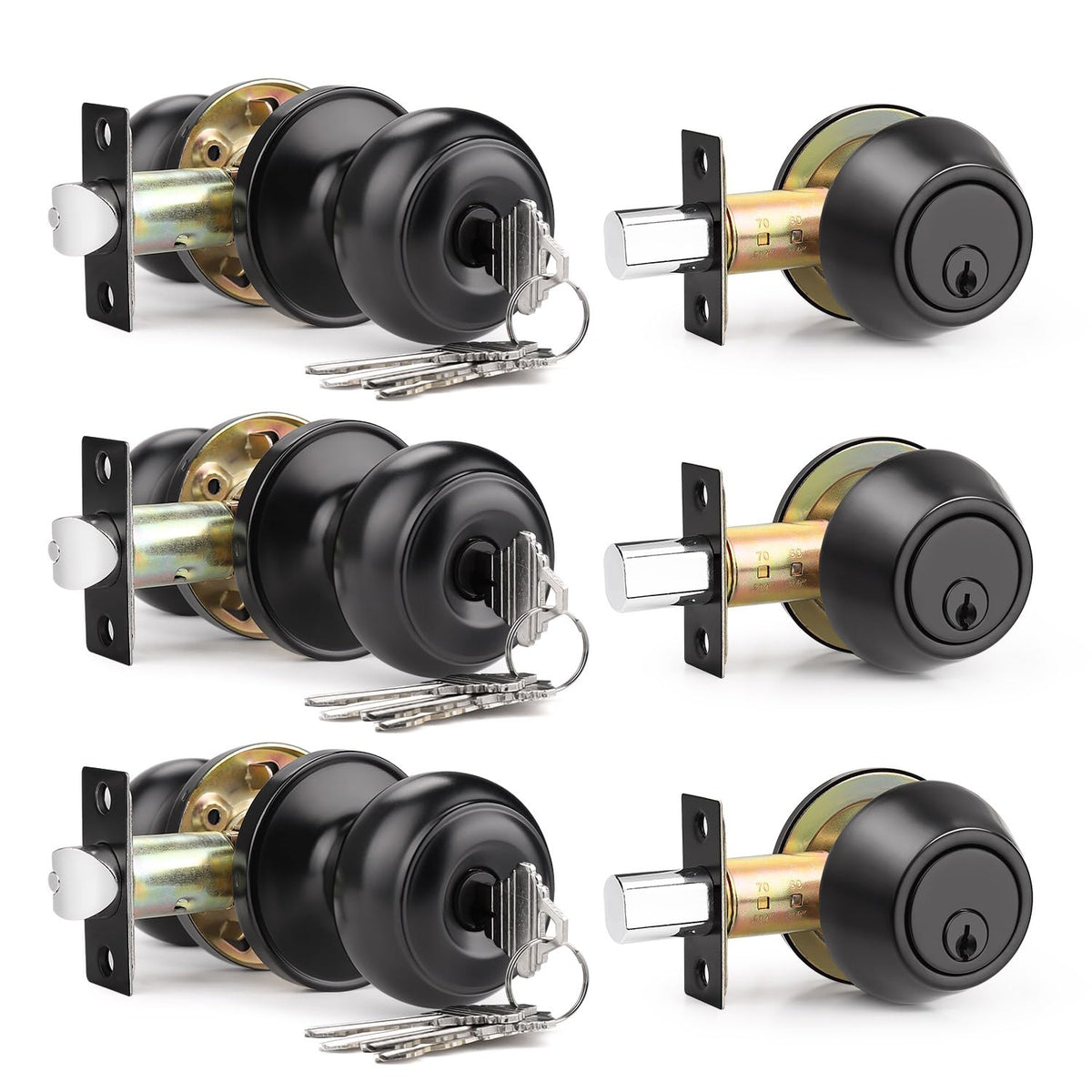 Brotima keyed-alike front door knob in matte black for simplified access.