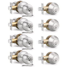 Brotima keyed entry knob and deadbolt set in satin nickel for secure entry.