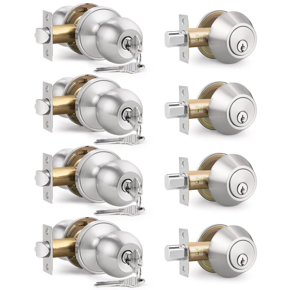 Brotima keyed entry knob and deadbolt set in satin nickel for secure entry.