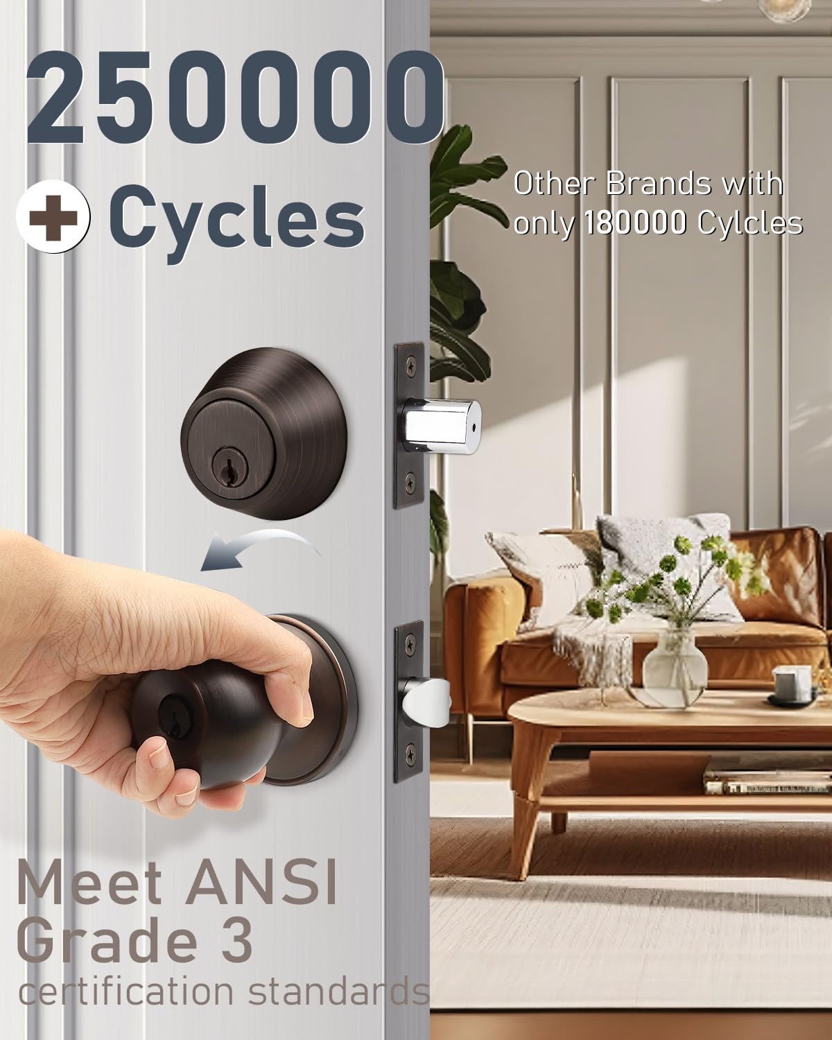 Brotima single-cylinder deadbolt in oil rubbed bronze close-up demonstrates durability.