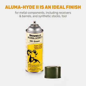 Brownells Aluma-Hyde II OD Green metal finish for corrosion resistance.