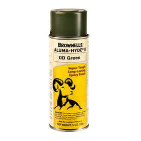 Brownells Aluma-Hyde II OD Green spray can offers durable firearm finish protection.