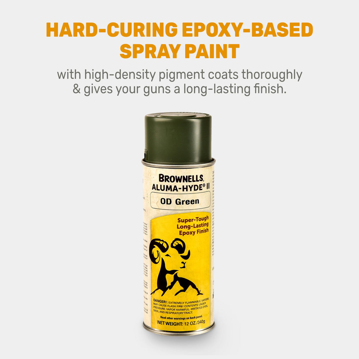 Brownells Aluma-Hyde II OD Green spray nozzle ensures even coverage and quick drying.