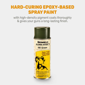Brownells Aluma-Hyde II OD Green spray nozzle ensures even coverage and quick drying.