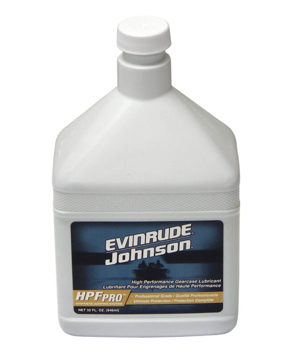BRP HPF Pro gearcase lubricant for Evinrude E-TEC outboards improves protection in demanding marine use.