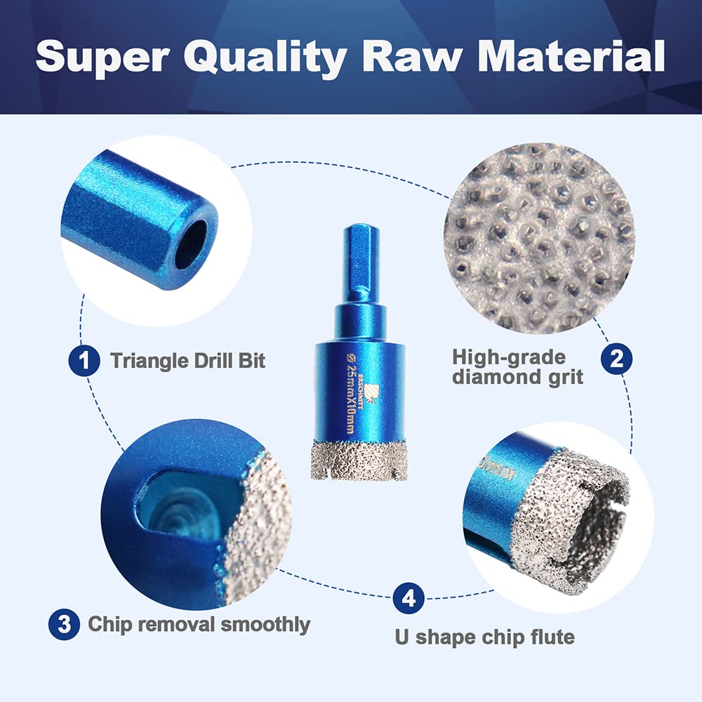 BRSCHNITT diamond core bit cutting porcelain tile for clean holes.