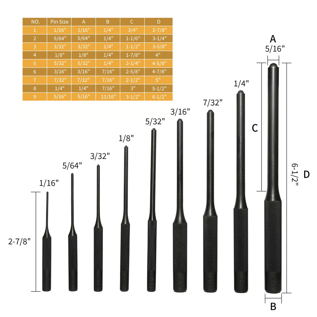 BRSUNAVOM brass pin punches provide smooth driving with minimal surface marking.
