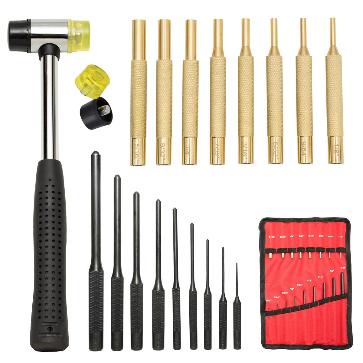 BRSUNAVOM steel pin punches with knurled handles for precise tapping on wood and metal.