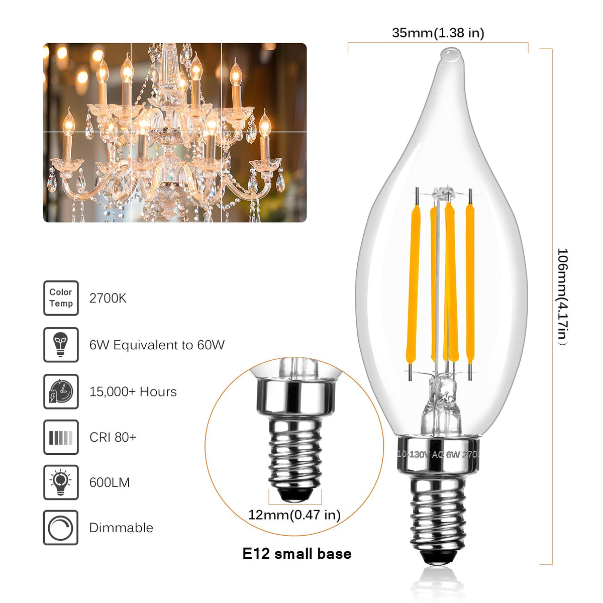 Brtstiun E12 LED bulb 2700K soft white for cozy spaces.