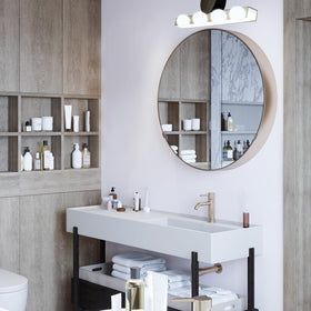 Brtstiun G25 LED globe in bathroom vanity lit with crisp daylight glow