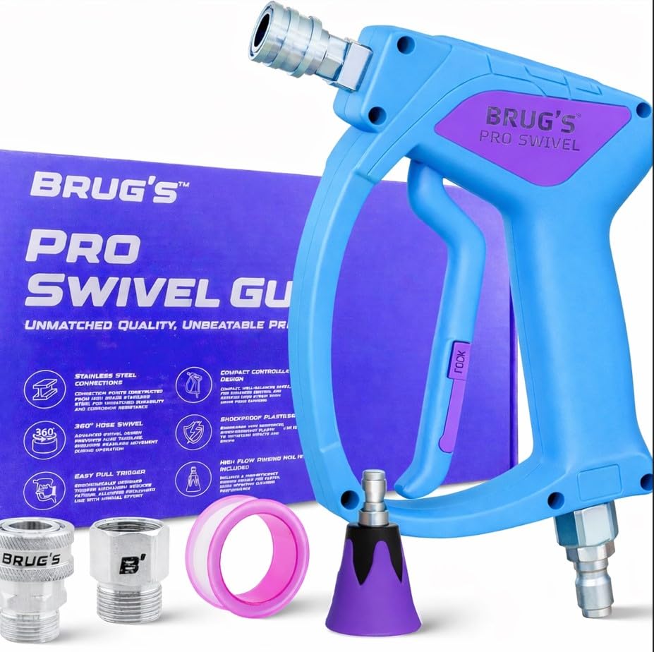 Brug's Pro Swivel Gun V2.0 front view of stainless steel body for durability