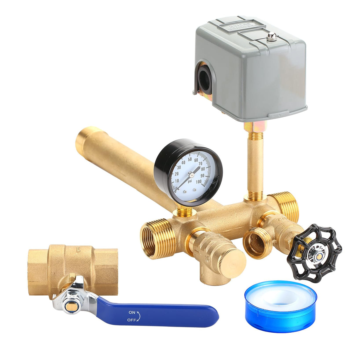 Brvclon brass pressure tank tee offers a durable water-flow connection.