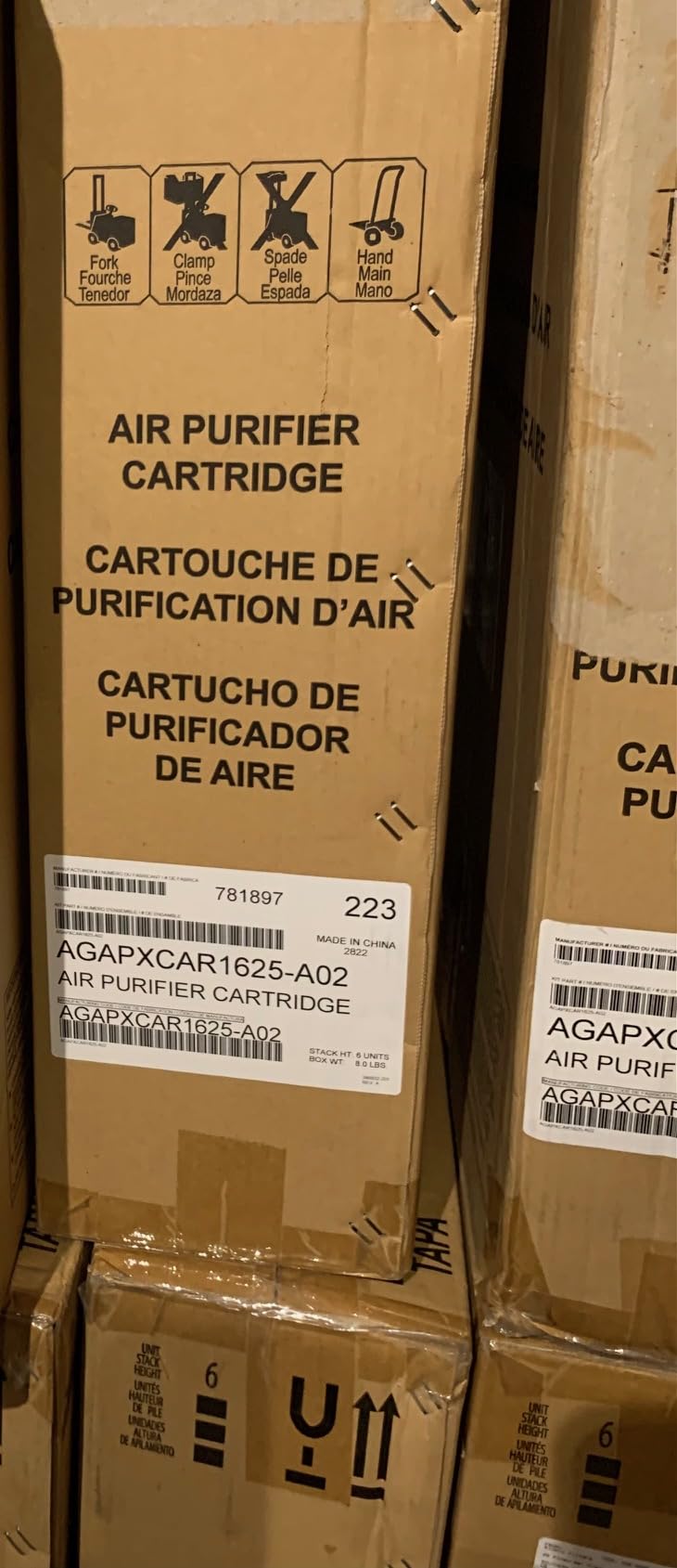Bryant/Carrier cartridge dimensions label, shows nominal and actual sizing for proper fit.