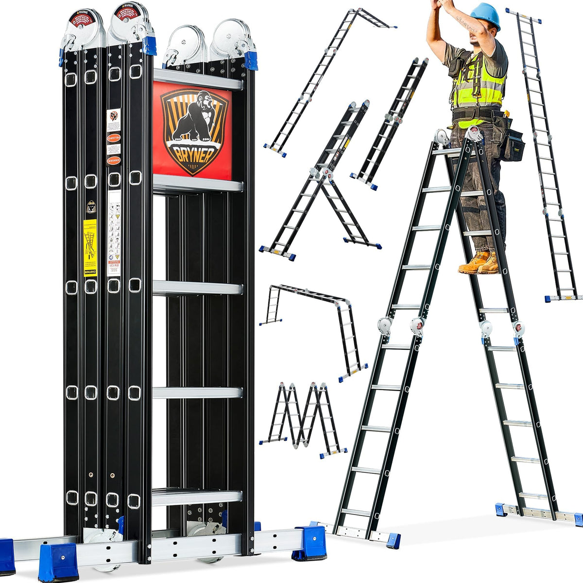 Bryner Step Folding Ladder extended reach for high-access tasks.