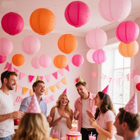 Brzikwt 12-piece hanging lantern set adds color to baby showers and birthdays.